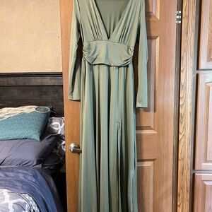Baltic Born Green Plunge Long Sleeve Gown